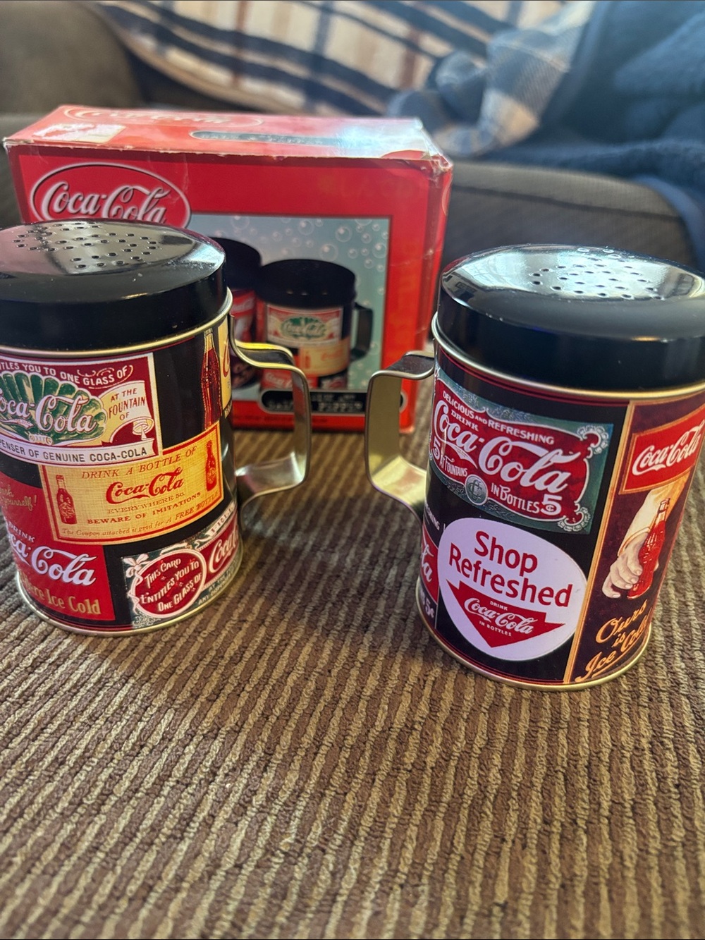 Coca Cola Red and Black Retro Logo Salt & Pepper Mug Set
